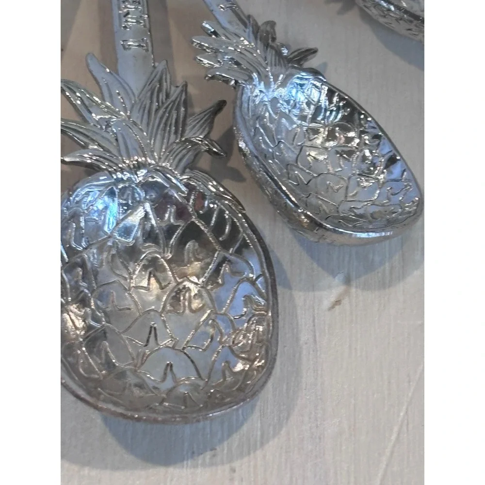 Ganz Silver Pineapple Measuring Spoons Set of 4 Aluminum Tropical Coastal